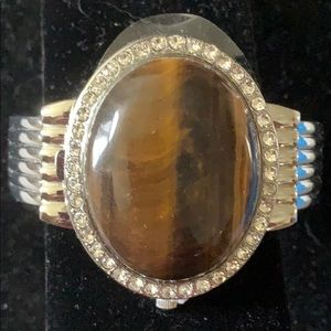 Genoa Crystal Bezel Tiger-Eye Cuff Flip Watch New